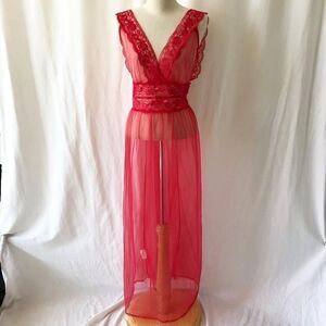 Vintage Kayser red nylon lace nightgown size S